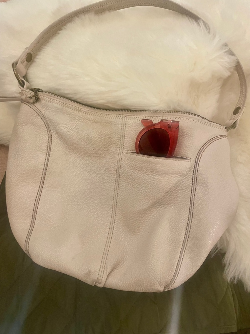 The Sak Iris Hobo Bag Ivory Pebbled Leather Purse Boho Minimalist Zip Tote - Picture 6 of 8